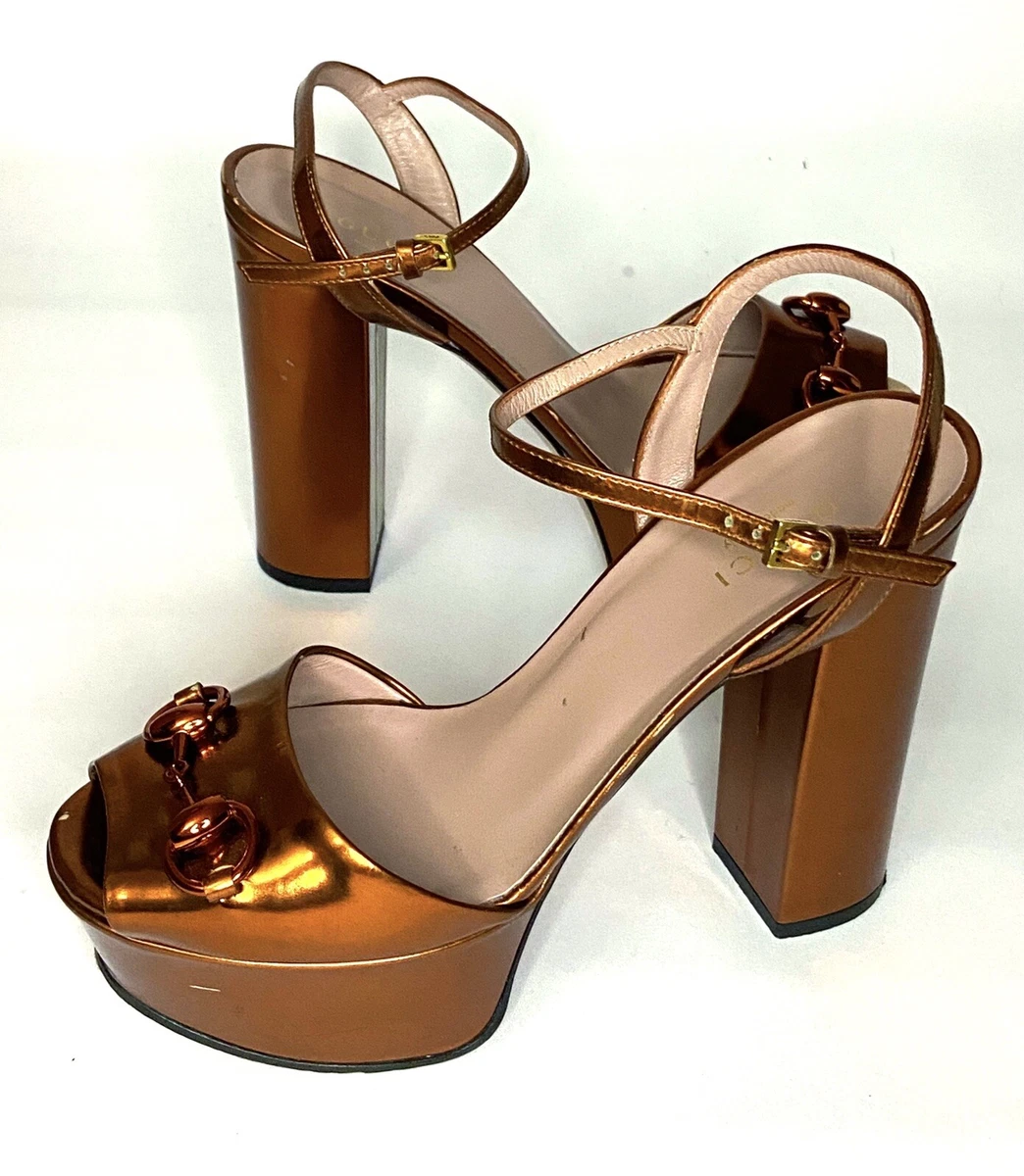 Gucci Leather High Heels Platform Sandal Gold 37.5 | eBay