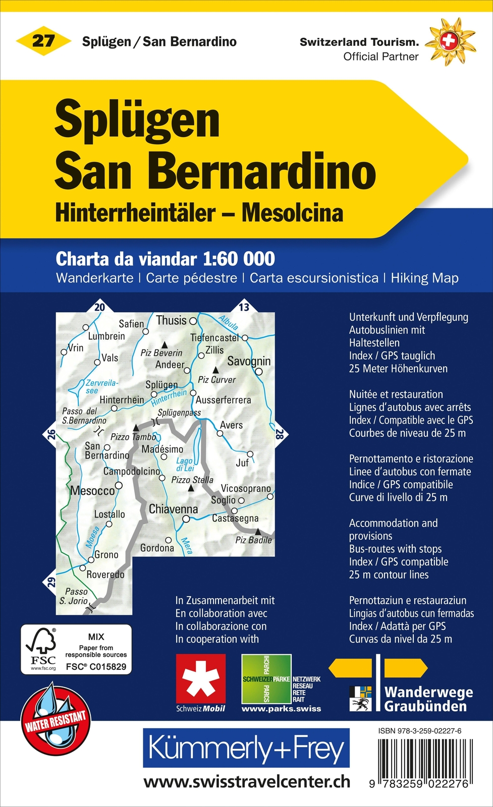 Thumbnail - Splügen-san Bernardino, Hinterrheintäler, Misox Wanderkarte Nr. 27 |