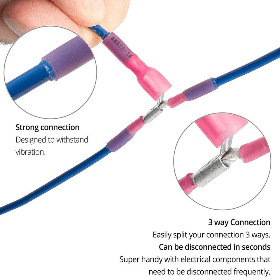 Heat Shrink Piggy Back Connectors AWG 22-10 Gauge Electrical Wire Terminals - Image 2 of 4