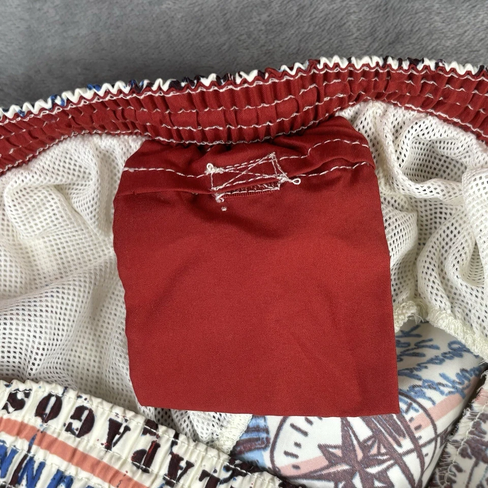 Caribbean Joe Swim Trunks Mens 36 x 7 XL  Nylon White Red Galapagos Ocean Travel - Image 4 of 4