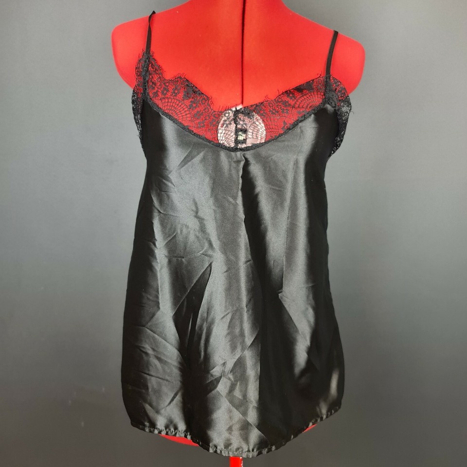 NWT BOOHOO Women's Size 8 'Lace Trim Side Split Cami' Black