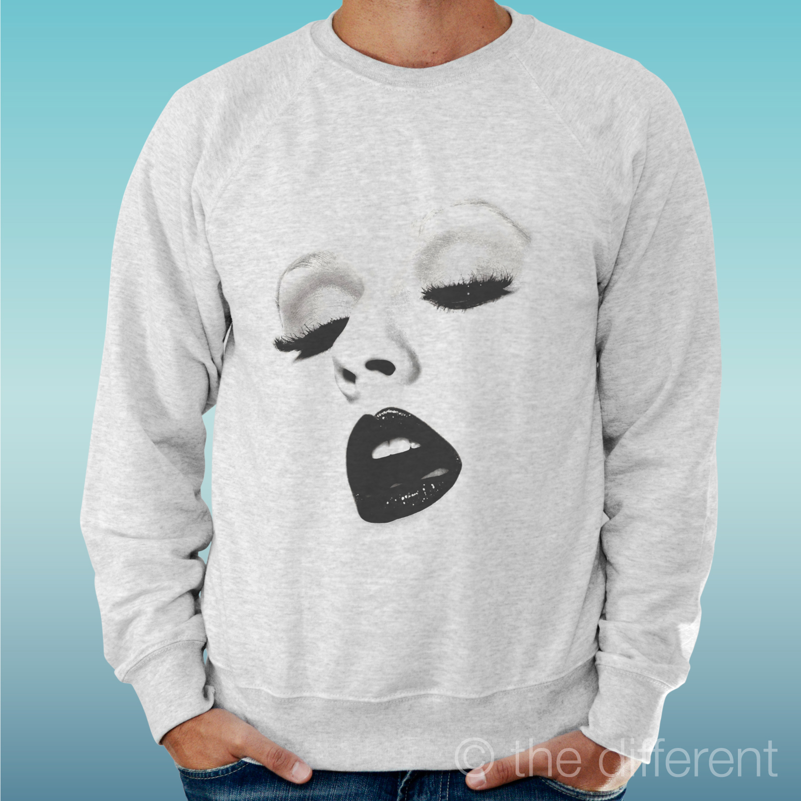 Light Men's Sweater Grey Christina Aguilera Lips