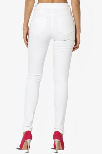 TheMogan Perfect Fit Super High Rise Button Down Slashed Knee White Skinny Jeans - Picture 10 of 14