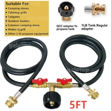 5FT Propane Hose w/ QCC1 / Type1 Fitting 2 Way Y Splitter Hose,Shut Off Valve US