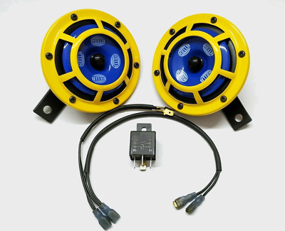 Hella Gelb Panther 118dB 12v Sharp Ton Doppelt Hörner,Relais & Wire für Alle Pkw