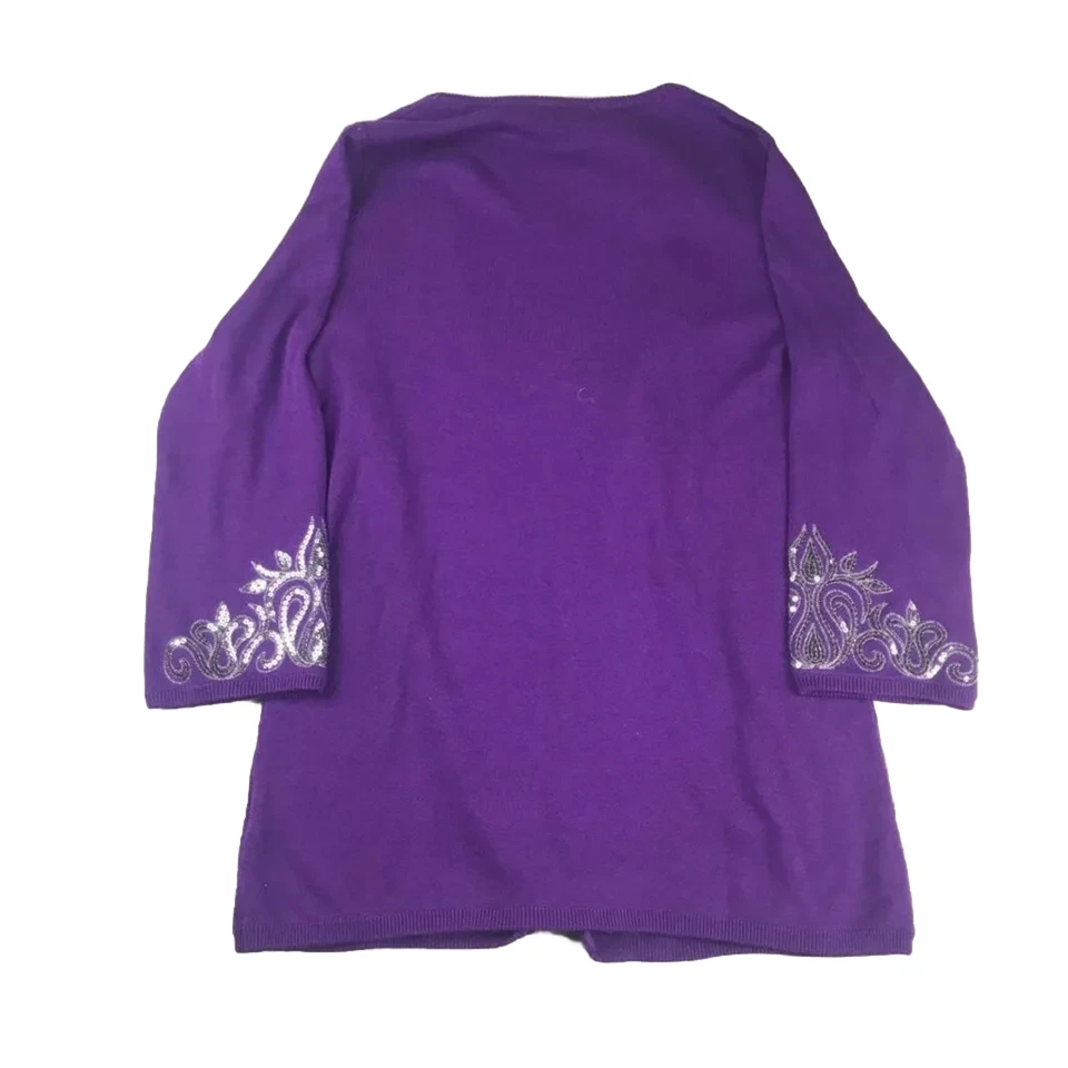 Bob Mackie Cardigan 女式 XXS 紫色刺绣亮片装饰可穿戴艺术全新带标签 — 第 4/4 张图片