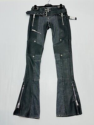 Versace Runway 2023 Belted Black Leather Denim Flared Pants Versace Runway 2023 Belted Black Leather Denim Flared Pants