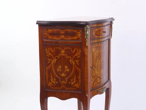 Amazing Antique English Inlaid Side Table, Louis XV Style Nightstand with Brass - Picture 4 of 10
