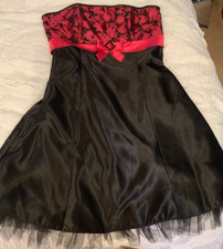 Vintage Jessica McClintock Gunne Sax Dress Size 11 Black Pink Strapless Prom