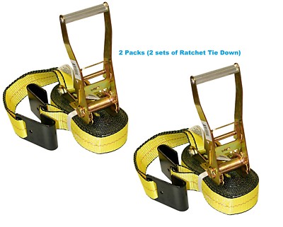 2-pk 2in x 30ft Ratchet Tie Down Straps 10,000LBS Break Strength 3,333LBS WLL