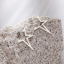 925 Silver Plated Pentagram Star Stud Earrings for Men Women,Unisex Hip Hop