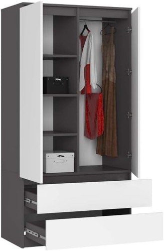 BDW Kleiderschränk 2 Türen, 2 Schubladen, Garderobenschrank für Schlafzimmer - Bild 16 von 67