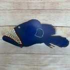 Blue Metal Piranha Angler Fish Sculpture Saw Teeth Flat Steampunk Garden Art