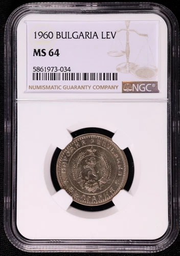 1960 Bulgaria 1 Lev Copper-nickel Coin Km 57 NGC MS 64