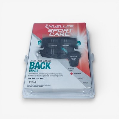 Mueller Sport Care Lumbar Lower Back Brace Removable Pad One Size 28 to 50 Black