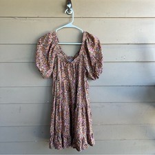 Wild Fable Floral Puff-Sleeve Tiered Mini Dress Size M Cottagecore