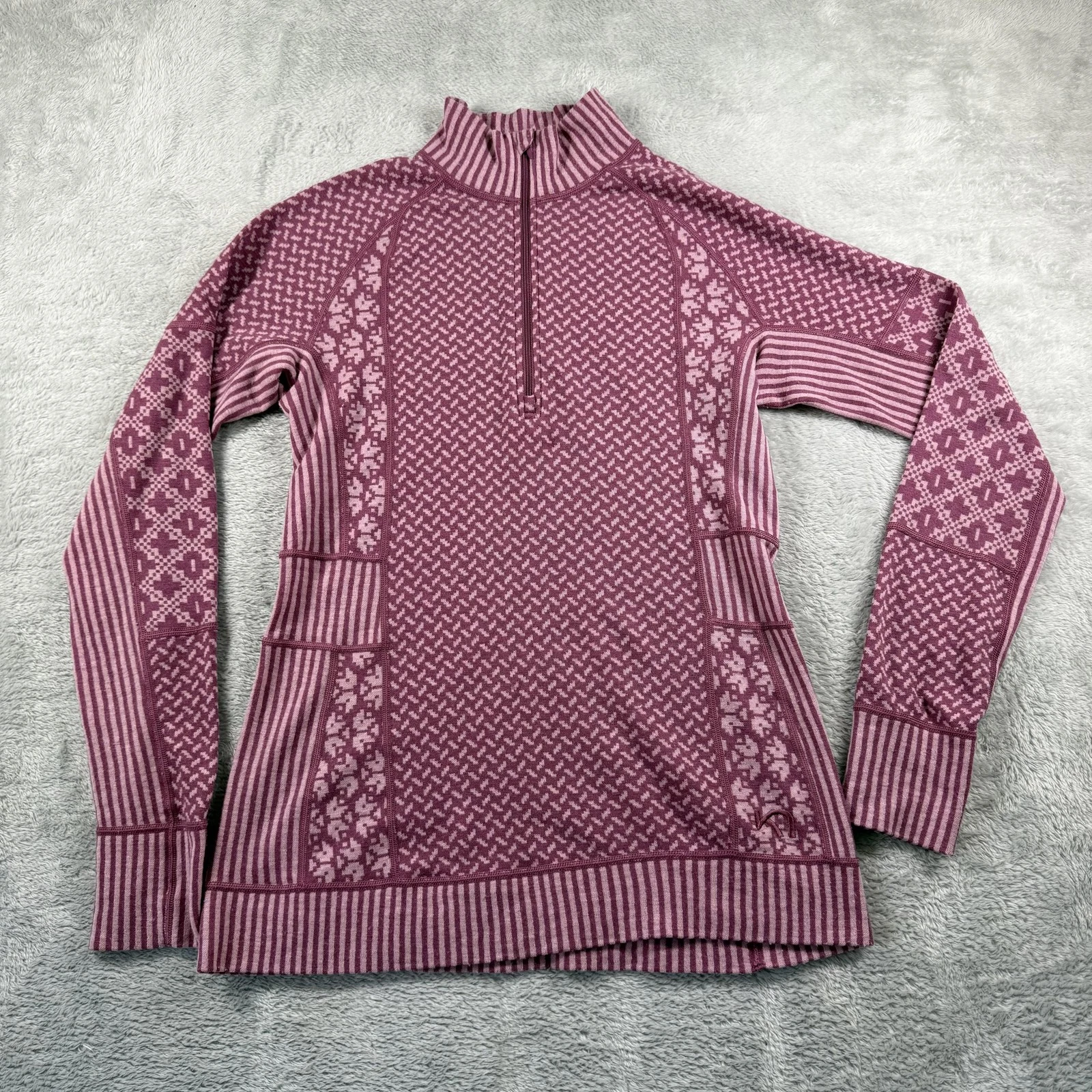 Kari Traa Pullover Womens XL Wool Pink Fair Isle 1/4 Zip Base Layer Outdoor Top