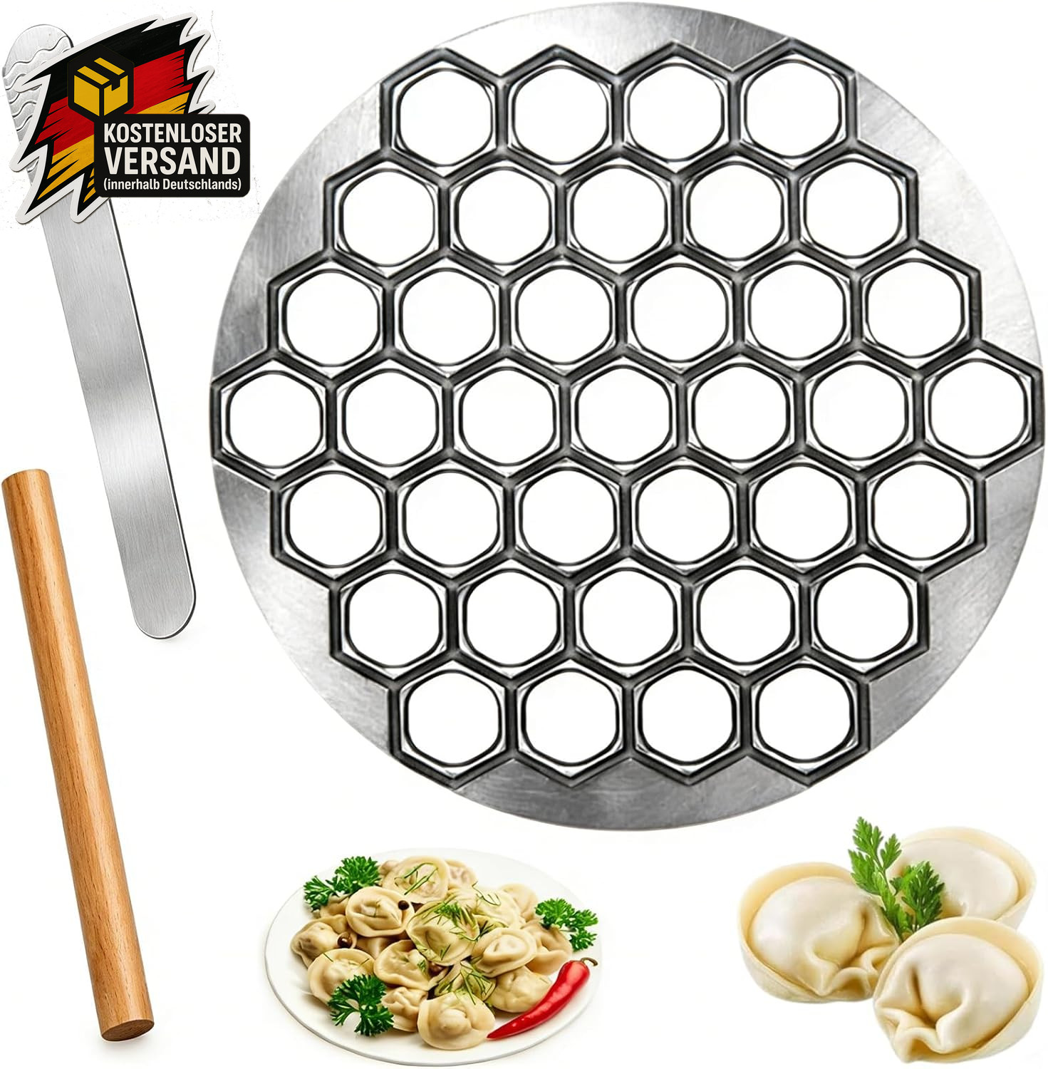 Teigtaschen Set 3er-Formen für Pelmeni Ravioli Piroggen Dumplings, DIY Kochen