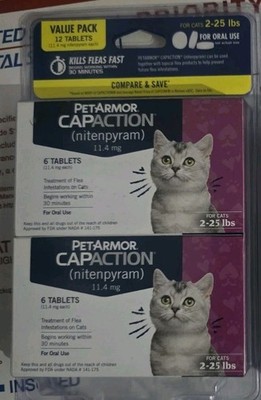  PETARMOR CAPACTION (nitenpyram) 11.4mg CATS 2-25LB  6 Tabs X 2 = 12 Exp 2027