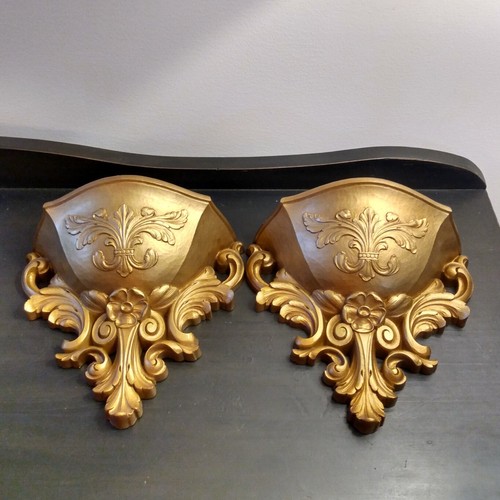 2 Gold Hollywood Regency Wall Pocket/Shelf 6050 Dart Industries - Homco - Picture 2 of 7