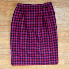 Vintage Gingham Plaid Wool Skirt Size XS 25" Waist Red/Pink/Black Checkered