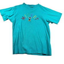 VTG Mickey Unlimited Disney T Shirt Sz L Teal Embroidered Tee Y2K 90s