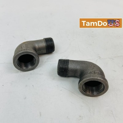 Lot of 2 Black Malleable Iron 90° Street Elbow Pipe Fittings, 1/2'' NPT, Threaded
