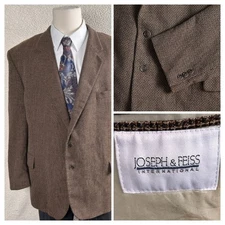 Joseph Feiss Mens 52R Micro Check Tweed 100% Wool Brown Sport Coat Blazer