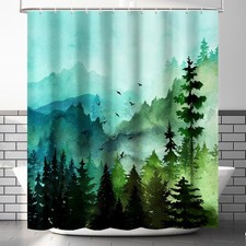84 Inch Long Green Misty Forest Shower Curtain for Bathroom, Nature Woodland ...