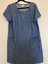 JohnPaulRichard Blue Chambray Shift Dress L 100% Lyocell Pockets Pullover