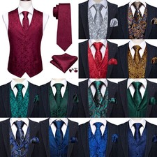 Jacquard Vest Waistcoat Combo Tie Pocket Square Cufflinks Formal Party Kit