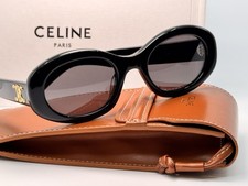 Celine Oval Round CL40194U 01A Triomphe Glossy Black Frame Dark Grey Sunglasses