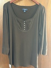 Chaps Denim womens top Size 3X Brown Lace 3/4 Sleeves Wide Cuffs