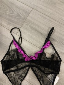 BNWT Vintage Ann Summers Black & Orchid Obsession Spider Basque Size Large