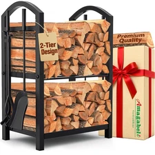 Firewood Rack Indoor with Tools 5-Piece Fireplace Tools Set Wood Holder Outdo...