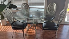 Ethan Allen Radius Collection Glass Dining Table And 4 Chairs Brushed Nickel 