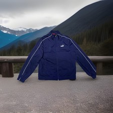 Puma Track Jacket Navy Blue White Stripe Full Zip Athletic Sportswear Men Size M