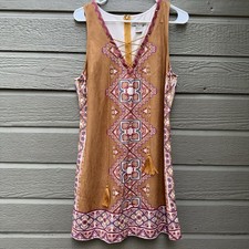 Anthropologie Flying Tomato Faux Suede Shift Mini Dress in Brown/ Aztec Size Lg