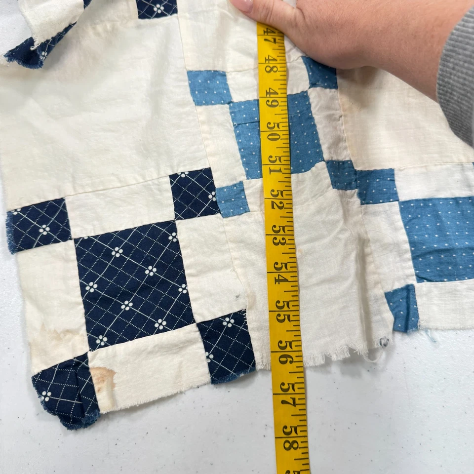 Bloque de edredón vintage hecho a mano doble nueve parche cadena irlandesa azul 20x60 Foto 2 de 4