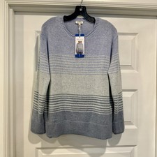 Ella Moss NWT Women s Size L Sweater Pullover Stripes Blue Crew Neck Long Sleeve