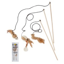 Natural Sisal Cat Kitten Wand Teasers Set Mouse Bell Feather Wood Rod Toy