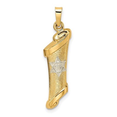 14k bicolor Gold poliert und strukturiert hohl Mezuzah Anhänger