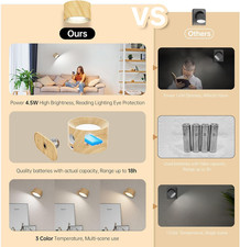 2Pack Battery Operated Wall Sconce, 3 Color Modes 3 Brightness Levels 360 Rot...
