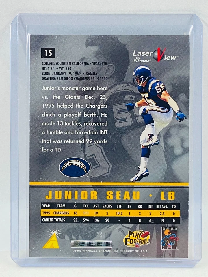 1996 Pinnacle Laser View Junior Seau 15 - Image 2 of 2