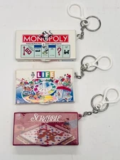 Basic Fun Keychain Set of 3- Scrabble Monopoly Life *MISSING PIECES* 1990s BIN 5