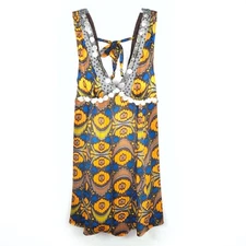 Flawed - Plenty By Tracy Reece Silk Print Orange Blue Coin Dress Women's Sz 4