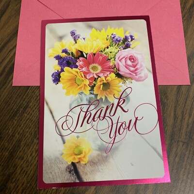 Thank You Card Beautiful Flowers Blank Inside 5''x7'' Hallmark Greeting Card