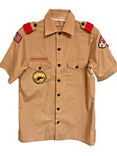 BSA Boy Scout Uniform Shirt Khaki Short Sleeve with patches Size S Made in USA