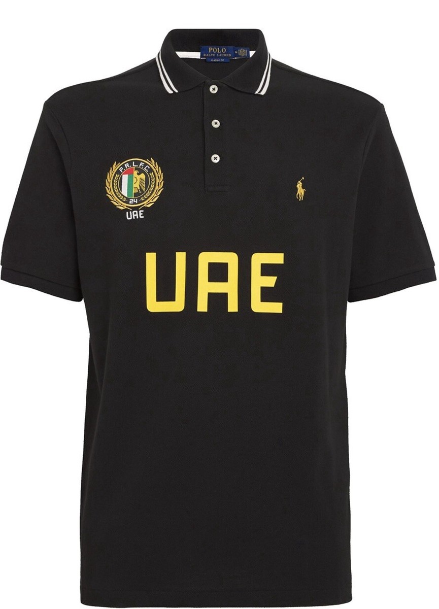 NWT Polo Ralph Lauren Black UAE Crest Patch UAE 24 Mesh Knit Polo