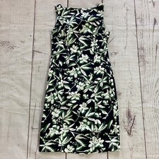 Chaps Size 4 Bold Floral Printed Dress Sleeveless Stretch Blue White Green